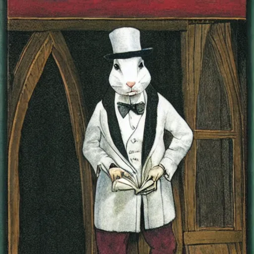 Image similar to a rabbit dressed as sherlock holmes, in the style of Carl larsson