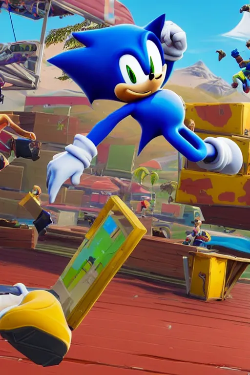 Image similar to sonic in fortnite, fortnite promotion