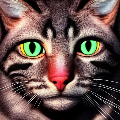 Image similar to photorealistic floppa cat. hyperdetailed photorealism, 1 0 8 megapixels, amazing depth, high resolution, 3 d shading, 3 d finalrender, 3 d cinematic lighting, glowing rich colors, psychedelic overtones, artstation concept art.