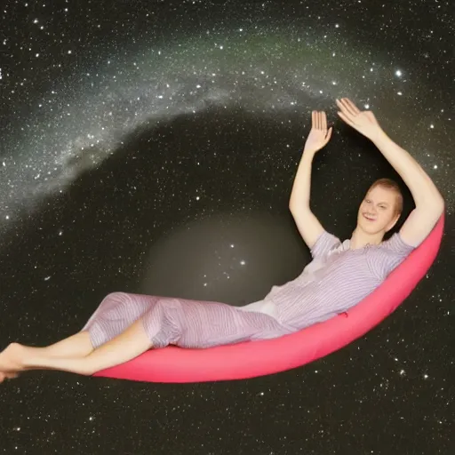 Image similar to german couchpotato sits in a cocoon made of starlight