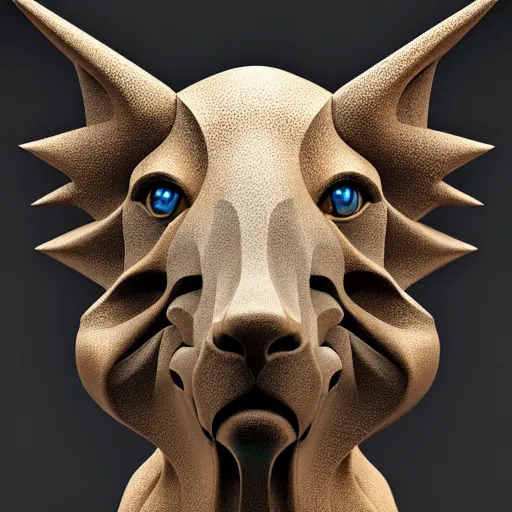 Prompt: animal sculpture, powerful, voluminous, intricate, elegant, highly detailed, digital painting, artstation, smooth, symmetrical, sharp focus, by jewett ellen