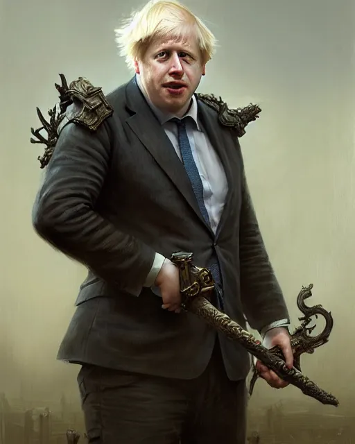 Prompt: boris johnson as a bugger king server, character portrait, ultra realistic, concept art, intricate details, highly detailed by greg rutkowski, gaston bussiere, craig mullins, simon bisley