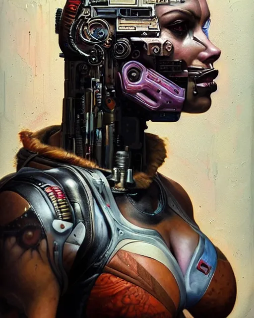 Prompt: a portrait of a muscular anthropomorphic cyberpunk puma by sandra chevrier, by jon foster, detailed render, pistol in holster, tape deck, epic composition, cybernetics, 4 k realistic, cryengine, realistic shaded lighting, sharp focus, masterpiece, by enki bilal