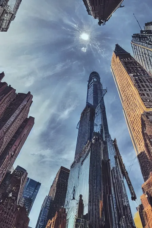 Prompt: A giant alien spaceship in the sky of New York, a photo taken on phone, photo taken from the ground, social media