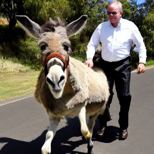 Prompt: scott morrison riding on a donkey