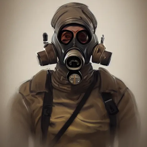 Image similar to concept art of gas mask by jama jurabaev, brush hard, artstation, cgsociety, high quality, brush stroke