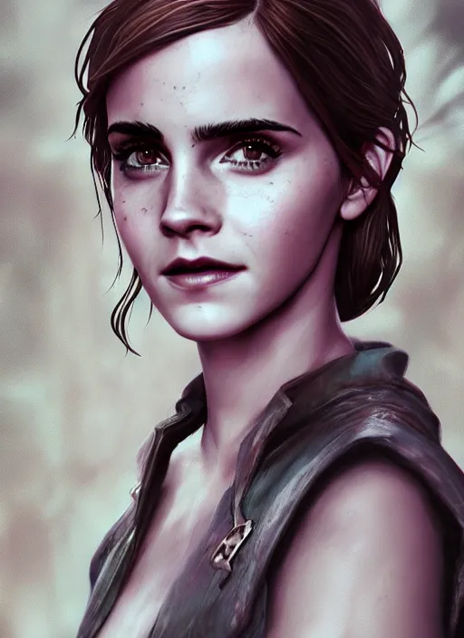 Image similar to A fantasy comic book style portrait painting of a emma watson, unreal 5, DAZ, hyperrealistic, octane render, cosplay, RPG portrait, dynamic lighting