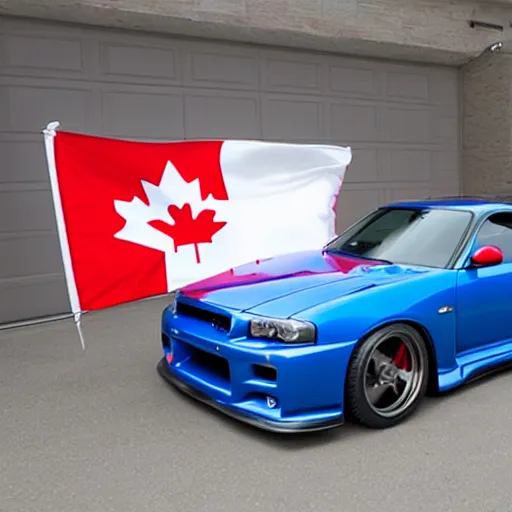 Image similar to electric blue R34 skyline Canadian flag