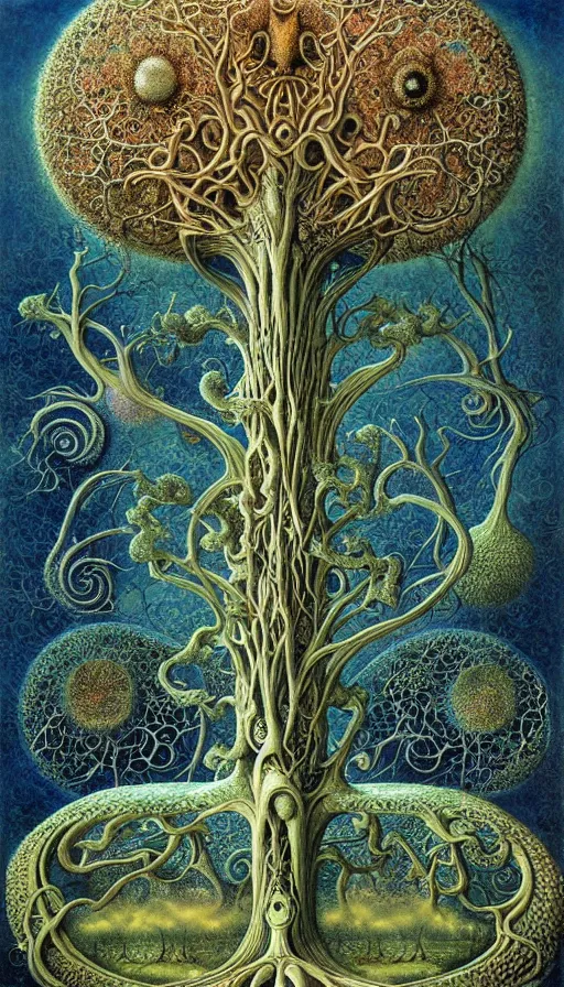 Image similar to tree of life by roger dean and andrew ferez, art forms of nature by ernst haeckel, divine chaos engine, symbolist, visionary, art nouveau, botanical fractal structures, organic, detailed, realistic, surreality