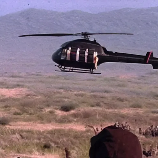 Image similar to harry potter shooting bazuka from helicopter. helmet.