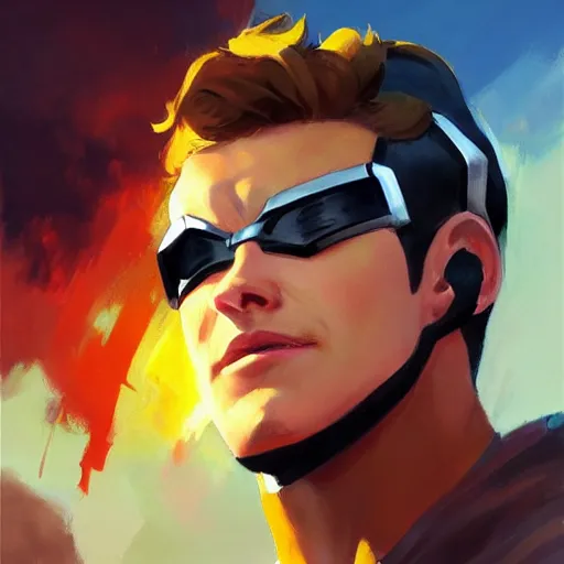 Image similar to greg manchess portrait painting of scott summers aka cyclops as overwatch character, medium shot, asymmetrical, profile picture, organic painting, sunny day, matte painting, bold shapes, hard edges, street art, trending on artstation, by huang guangjian and gil elvgren and sachin teng