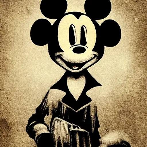 Image similar to grunge drawing of mickey mouse in the style of jack skellington