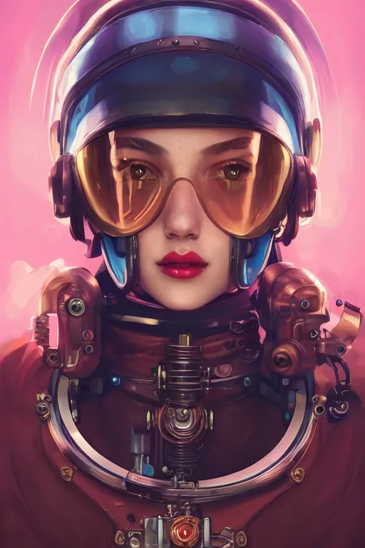 Image similar to portrait of a steampunk cosmonaut girl with mechanical parts by Artgerm and Greg Rutkowski , néon light, digital painting, highly detailed, trending on artstation