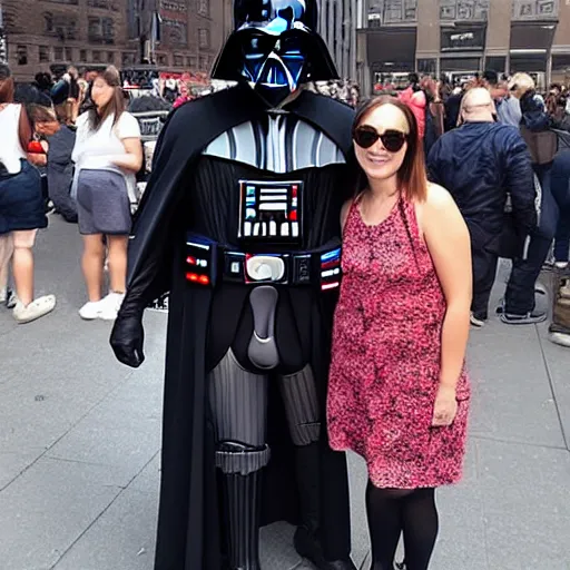 Prompt: darth vader poses with tourists in nyc, instagram photo, trending, popular, award winning