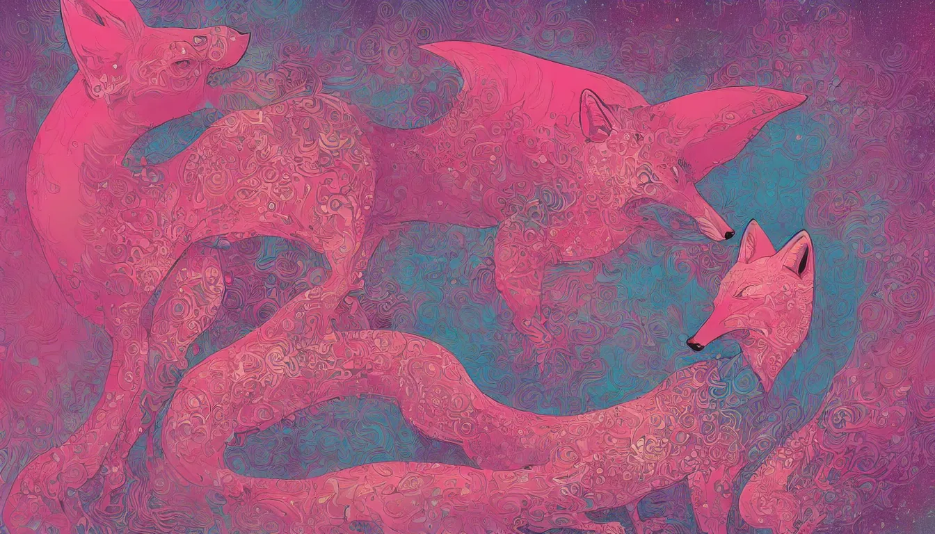 Prompt: pink cool fox by kilian eng, victo ngai, josan gonzalez