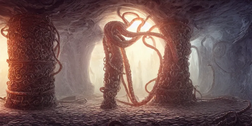 Prompt: A Beautiful digital artwork of Tentacle artifact trapped inside leather cage, Cyril Rolando and Caspar David Friedrich, 8k resolution, Ultrafine details, Rendered in Unreal Engine 5, Cinematic Composition, Reimagined by industrial light and magic, smooth,4k, beautiful lighting, HDR, IMAX, Cinema 4D, shadow depth