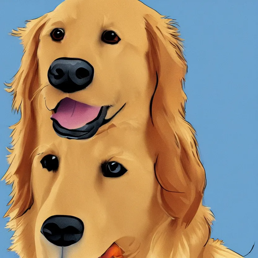 Image similar to golden retriever, white background, cartoon, high detail, no cut off