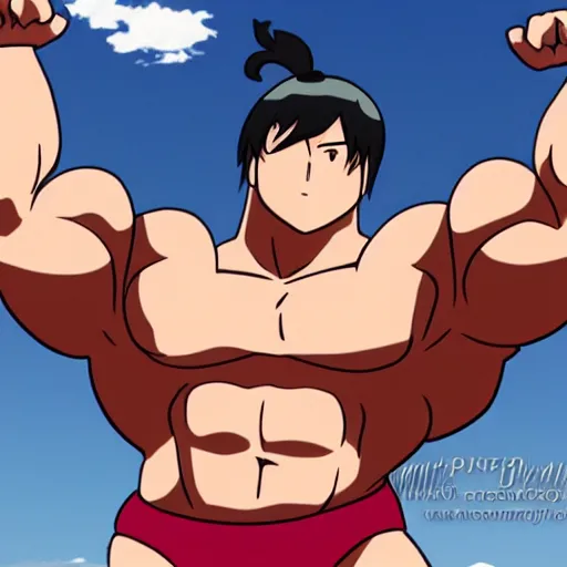 Image similar to a muscular bull with a pot belly, anime style