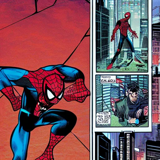 Image similar to spider man comic in cyberpunk future