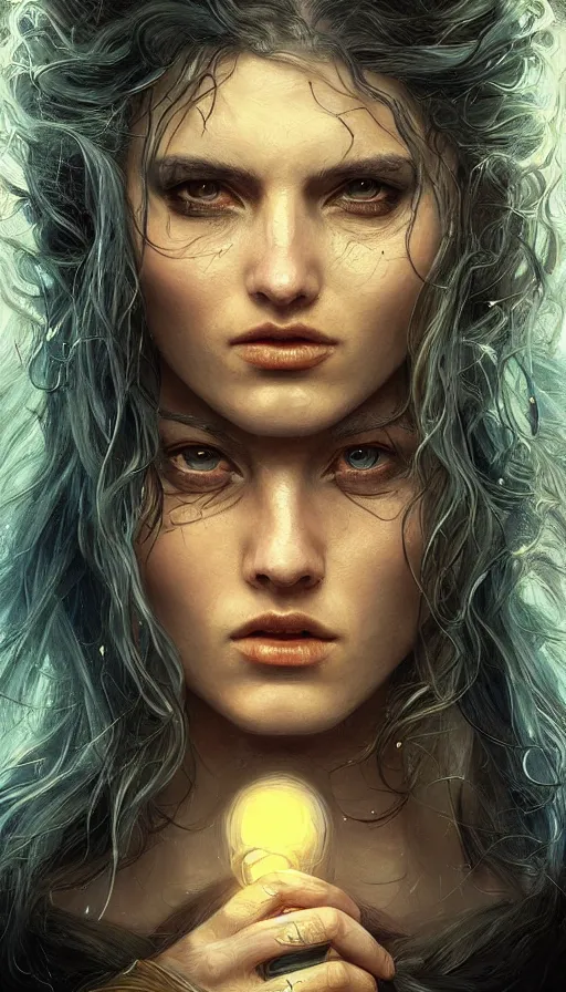 Image similar to furious gorgeous woman painted on a door, lord of the rings ,neon, fibonacci, sweaty, insane, intricate, highly detailed, digital painting, artstation, concept art, smooth, sharp focus, illustration, Unreal Engine 5, 8K, art by artgerm and greg rutkowski and alphonse mucha