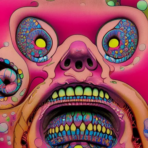 Image similar to pink scream by takashi murakami and zdzisław beksiński, intricately detailed artwork, full 8k high quality resolution, recently just found unknown masterpiece
