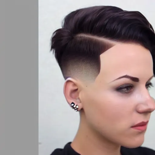 Image similar to female with short hair undercut with a fade, youtube thumbnail