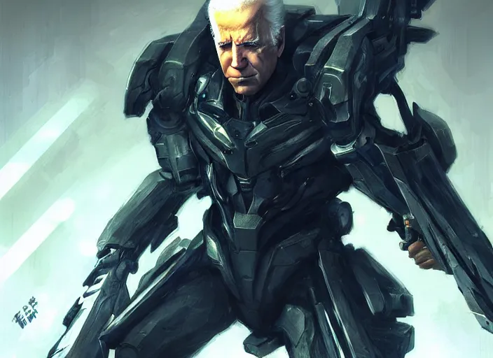 Prompt: joe biden from metal gear rising revengeance by greg rutkowski