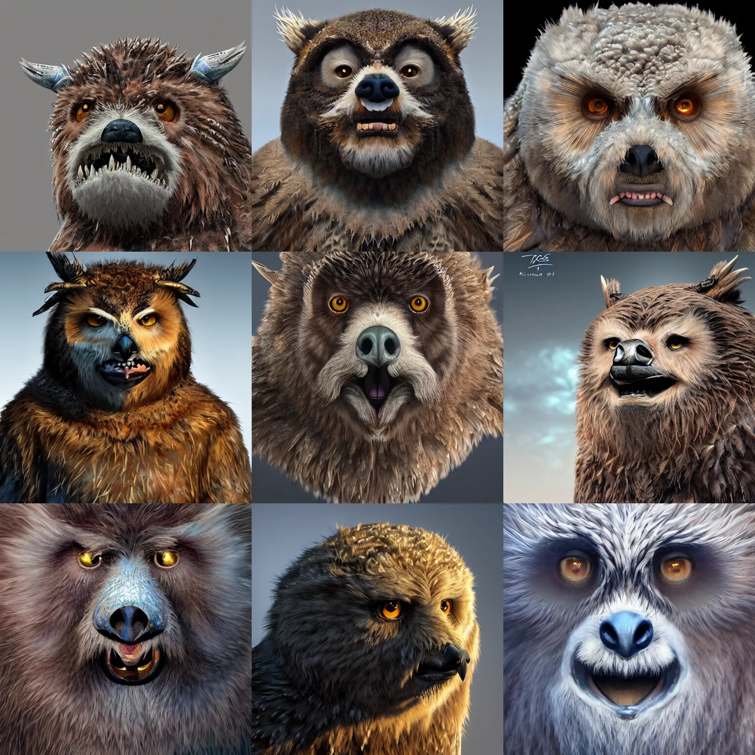 Prompt: hyperrealistic mixed media image of owlbear, stunning 3 d render inspired art by xiang duan and thomas eakes and greg rutkowski, perfect facial symmetry, hyper realistic texture, realistic, highly detailed attributes and atmosphere, dim volumetric cinematic lighting, 8 k octane detailed render, post - processing, masterpiece,