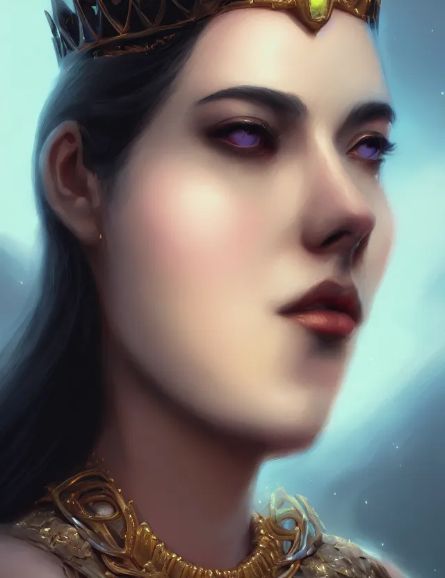 Prompt: blurred background. close-up portrait of a goddess in crown, by Artgerm and beeple and greg rutkowski