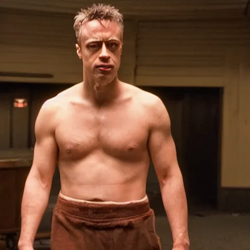 Prompt: Homer in the movie Fight Club 8k hdr movie still