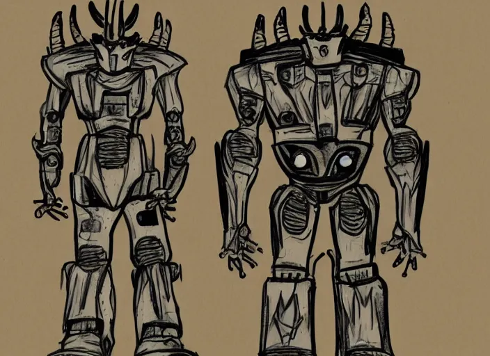 Image similar to professional basic drawings of evil warlord robot with horns