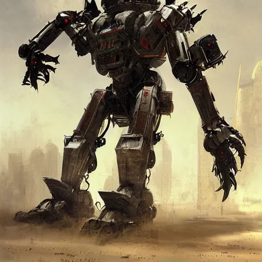 Image similar to giant armored ashigaru beetle mecha concept painting by jessica rossier, hr giger, john berkey