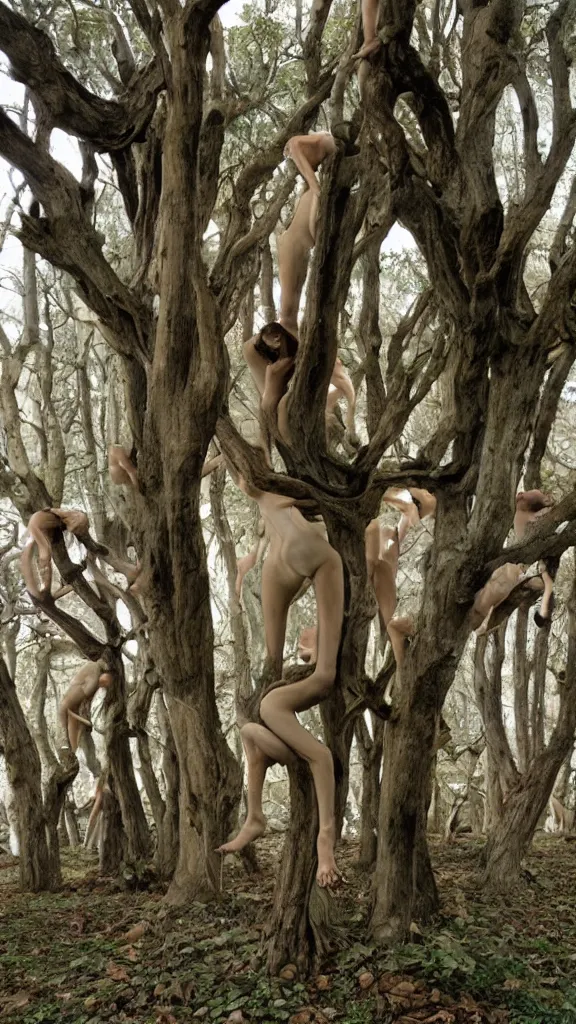 Image similar to tree by vanessa beecroft, hans bellmer, super 8, 4 k, 8 k, sharp!, very very beautiful, stunning, twisted, vanishing, transparent, ethereal, colourful, highly detailed