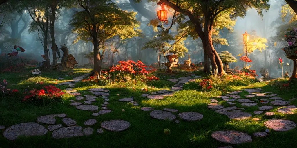 Image similar to wonderland, highly detailed, 8 k, hdr, award - winning, octane render, artstation, volumetric lighting