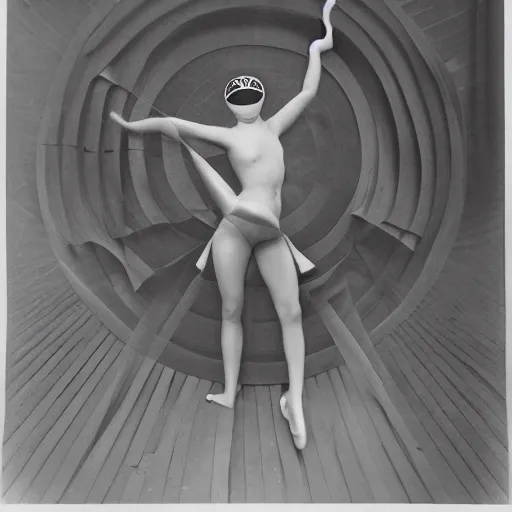 Image similar to pinhole photo of dancers in BIG GEOMETRIC MASKS, smudge, lo fi, mix, texture, by Karl Blossfeldt