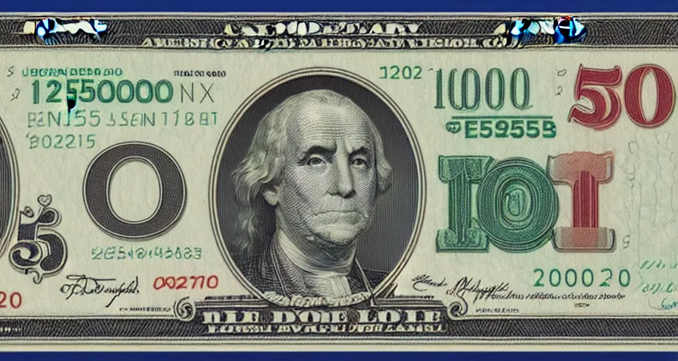 Prompt: concept design of american $ 5 0 note for the year 2 0 3 3