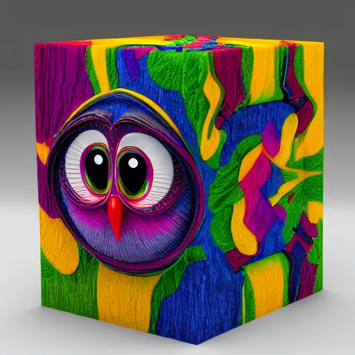 Image similar to symetrical grainy radiating stream cube owl rainbow baluster amarone, by henriette grindat and ilya kuvshinov and walt disney, rococo, rendered in cinema 4 d, # micro