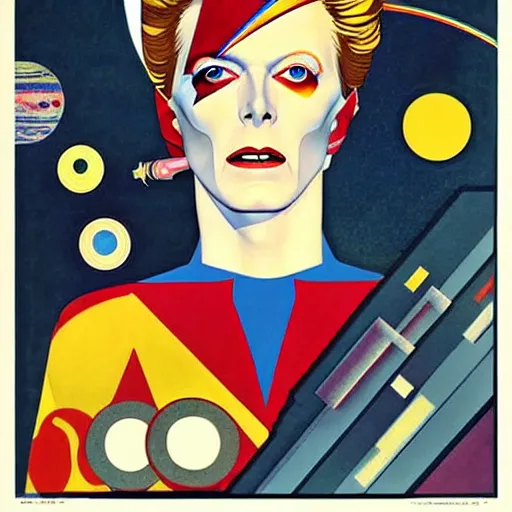 Image similar to Art by Coles Phillips, David Bowie as Space Commander Zeta from the Year 3000, Mucha, Kandinsky