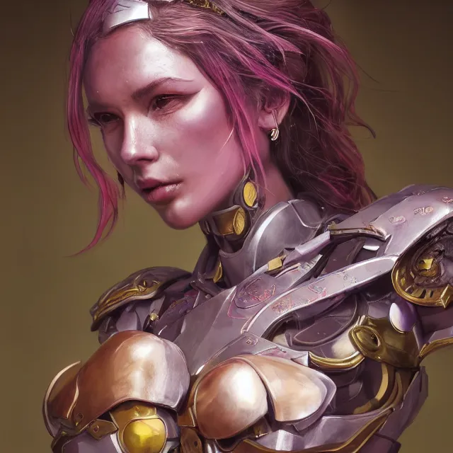 Image similar to studio portrait of lawful good colorful female holy mecha paladin absurdly beautiful, elegant, young skinny bikini model, ultrafine hyperrealistic detailed face illustration by kim jung gi, irakli nadar, intricate linework, sharp focus, bright colors, matte, octopath traveler, final fantasy, unreal engine highly rendered, global illumination, radiant light, intricate environment