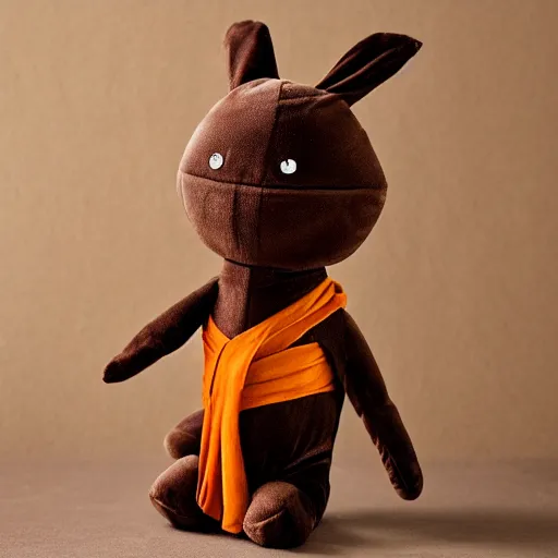 Prompt: a monk class brown colored rabbitfolk plush wearing a ninja uniform, sesame street