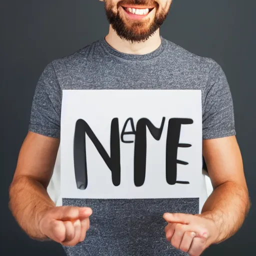 Prompt: man holding a thank you sign, madly grinning, studio light