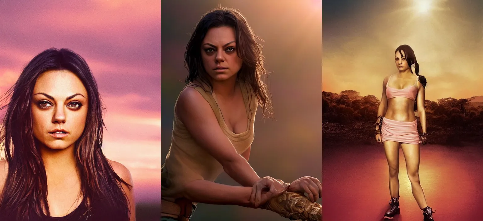 Prompt: Mila Kunis, Mila Kunis, Mila Kunis, Mila Kunis, Mila Kunis, Mila Kunis, Mila Kunis, Mila Kunis, Mila Kunis, epic portrait of a very strong muscled Amazon heroine, sun beams across sky, pink golden hour, intricate, elegance, highly detailed, shallow depth of field, epic vista, concept art, art by Artgerm and Donato Giancola, Joseph Christian Leyendecker