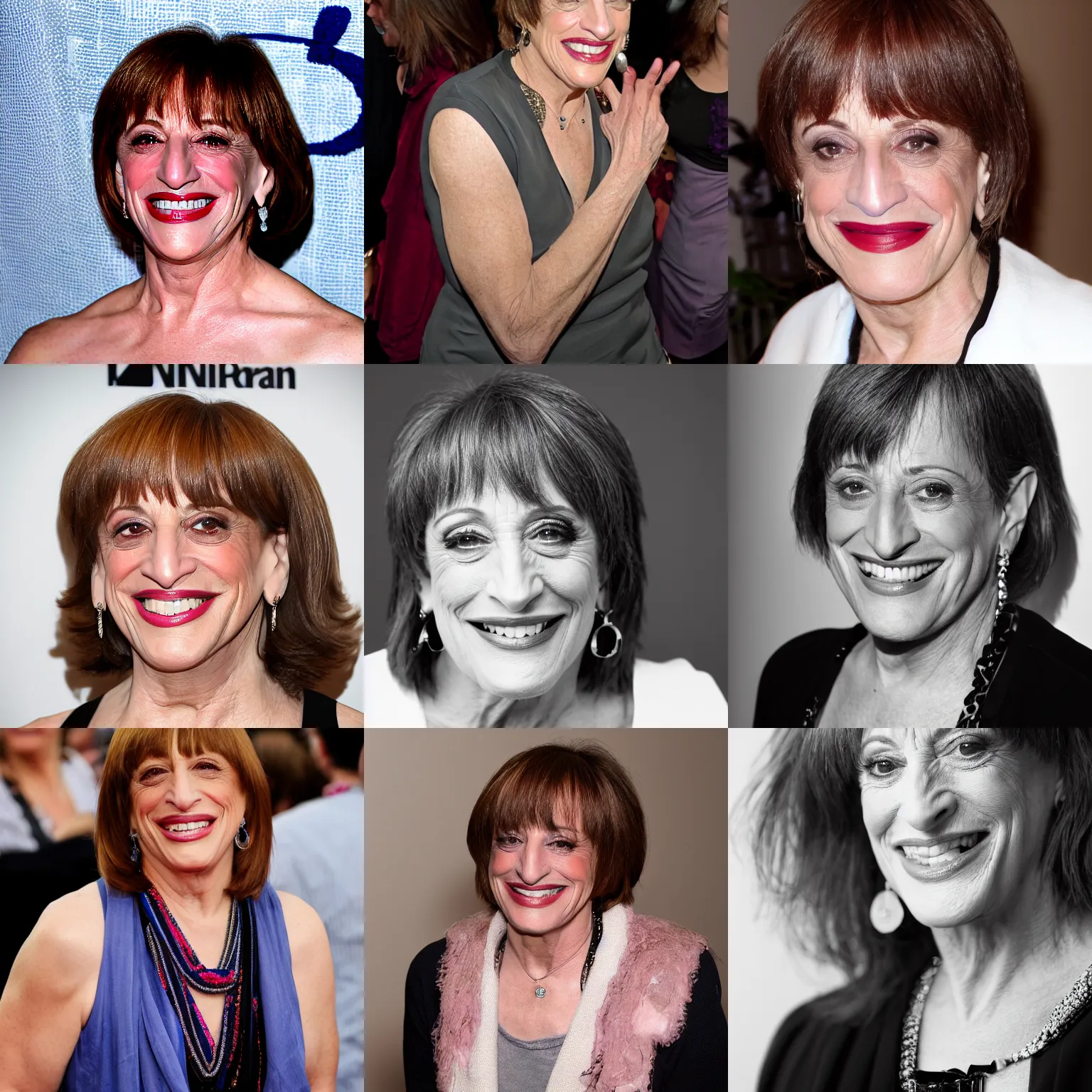 Prompt: photo of patti lupone smiling, taken with my nikon d 3