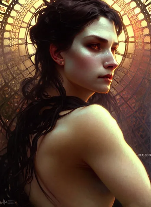 Image similar to lovely woman in distress, black shiny eyes, ultra realistic, concept art, intricate details, eerie, highly detailed, photorealistic, 8 k, unreal engine. art by artgerm and greg rutkowski and magali villeneuve, alphonse mucha