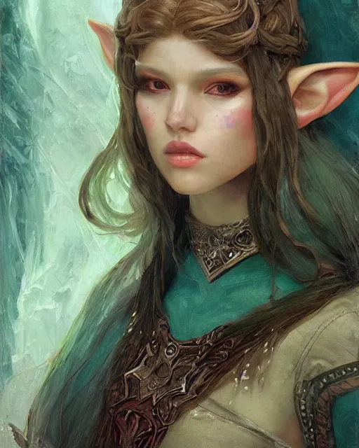 Image similar to a beautiful elf princess, oil painting, by Fernanda Suarez and and Edgar Maxence