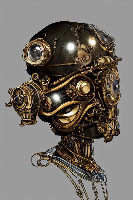 Image similar to steampunk helmet fantasy art mask robot ninja stylized digital illustration sharp focus, elegant intricate digital painting artstation concept art global illumination ray tracing advanced technology chaykin howard and campionpascale and cooke darwyn and davis jack