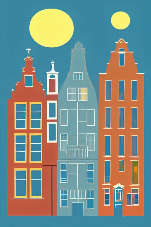 Image similar to minimalist boho style art of colorful amsterdam at sunrise, illustration, vector art