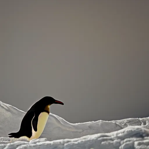 Prompt: penguin climbing the everest, canon eos r 3, f / 1. 4, iso 2 0 0, 1 / 1 6 0 s, 8 k, raw, unedited, symmetrical balance, in - frame