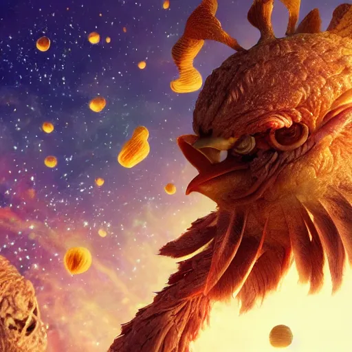 Prompt: Chicken eating the universe, ultra realistic, 8k 4k, highly detailed, award winning, trending on artstation