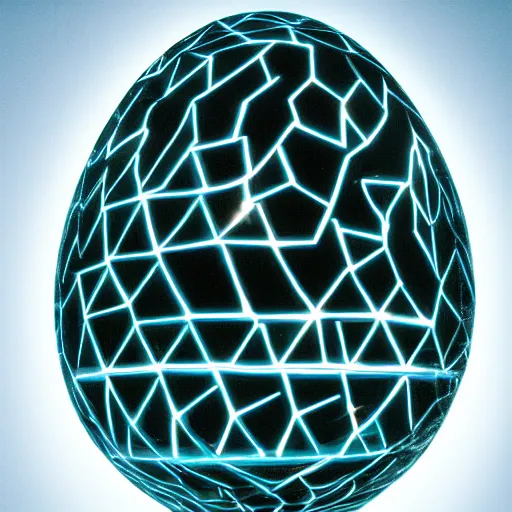 Prompt: tron dinosaur egg made up of glowing electric plates. cinestill